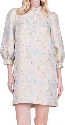 Jade Yoga Bloomsoft Brocade Buttons Chemise Dress In Beige