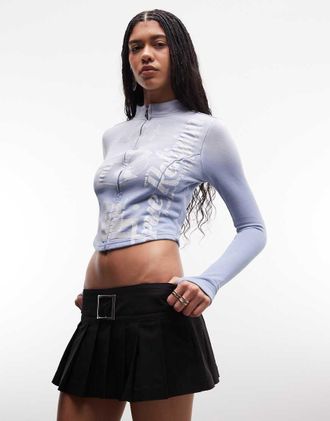 True Religion Top con zip blu cielo con grafica