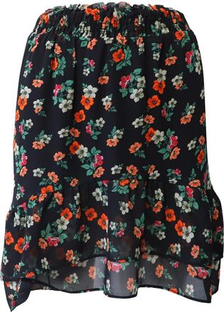 Maje Floral Mini Skirt in Black Print Silk