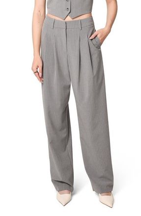 Wayf Icon Pinstripe Straight Leg Trousers in Grey Pinstripe at Nordstrom, Size Small
