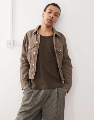 Reclaimed Vintage boxy denim jacket in washed khaki-Green