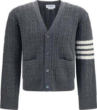 Thom Browne Grey Knitted V Neck Cardigan