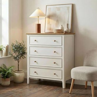 Furniturebox Belle Oak Wood & Cream Chest of Drawers
