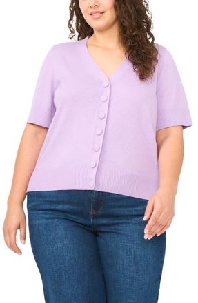 CeCe by Cynthia Steffe Covered Button Short Sleeve Cardigan in French Lavender at Nordstrom, Size 2 X