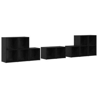 Berkfield Home TV Cabinet Set with Shelf with Storage 8 pcs Black Oak Engineered Wood