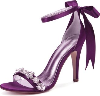 Generic Wedding Bridal Shoes Womens Heels Ankle Strap High Open Toe Sandals Bridal Stiletto Prom Party Dress Shoes 10.5Cm,Purple,6 UK