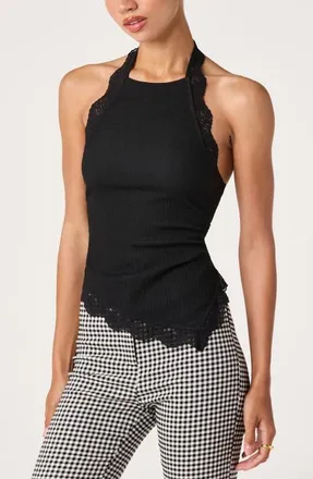 ASTR the Label Zoe Lace Halter Top in Black at Nordstrom, Size X-Large
