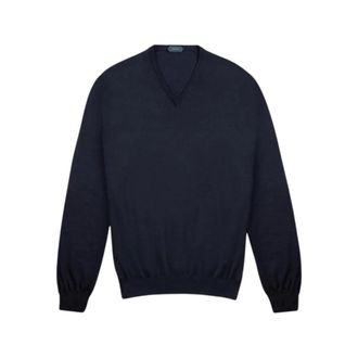 Zanone Flexwool V-neck Trui - Heren - Truien - Blauw - Maat: 3XL Wol