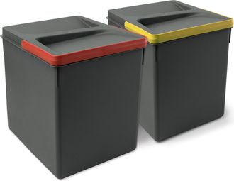Emuca Kit De Contenedores De Reciclaje Para Caj&oacute;n De Cocina Recycle Altura 266mm, 2x15litros, Pl&aacute;stico Gris Antracita - Emuca