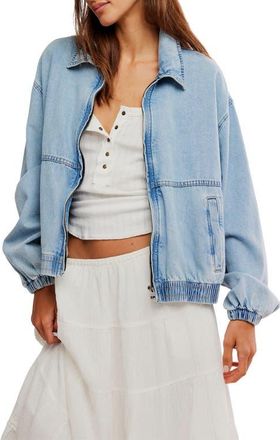 Free People Birdie Relaxed Denim Bomber Jacket in Mockingbird at Nordstrom, Size X-Small
