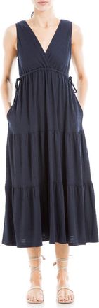 Max Studio V-Neck Sleeveless Tiered Maxi Dress in Navy-Navy at Nordstrom Rack, Size X-Small