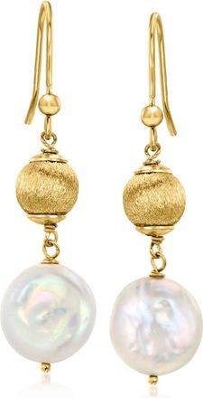 Ross-Simons Italian 13-14mm Cultured Coin Pearl Beaded Drop Earrings in 18kt Gold Over Sterling