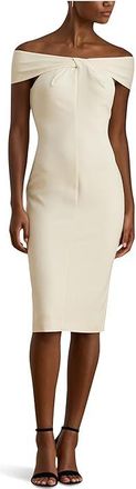 Lauren Ralph Lauren Twist-Front Crepe Cocktail Dress Womens Dress Mascarpone Cream : 16, Elastane/Polyester
