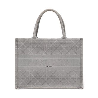 Dior Pre-owned Medium Cannage Embroidered Book Tote - Pre-owned - Mujer - Gris - ONE SIZE