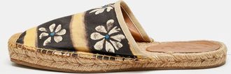 Marni Black/yellow Floral Print Canvas Espadrille Flats