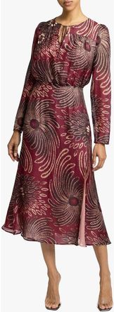 Santorelli TESSA Long Sleeve Midi Fit and Flare Dress in Gingham Floral Silk Print in Cherry Cola at Nordstrom, Size 4