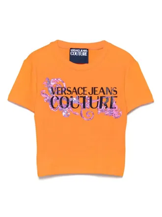 Versace Jeans Couture Barocco-print crop top - women - Elastane/Cotton - L - Orange