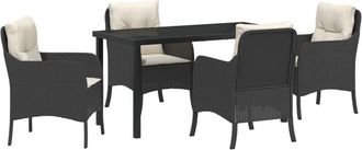 vidaXL Garden Dining Set with Cushion 5 pcs Black Poly rattan vidaXL