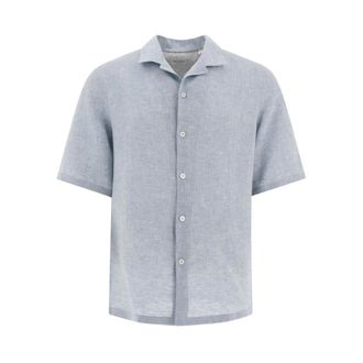 Brunello Cucinelli Ice Blue Cuban Collar Shirt - male - Brunello Cucinelli - Short Sleeve Shirts - Blue - 2XL - Shirts