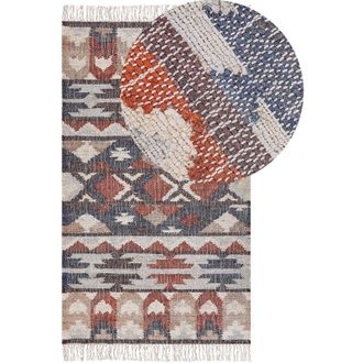 Beliani Beliani - Alfombra De Yute Beige Marr&oacute;n Rojo Azul 80 X 150 Cm A Mano Geom&eacute;trico Borlas Kalfa