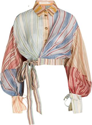 Zimmermann Rebellion Striped Linen and Silk-blend Blouse - Multicoloured 1 - 4 (UK 16 / XL)