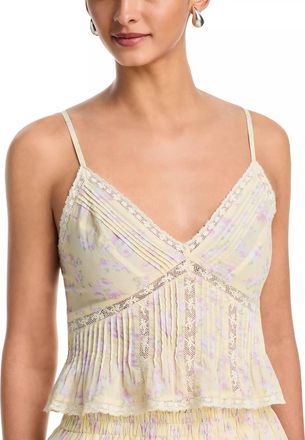 LoveShackFancy Elsette V-Neck Top In Lemon Spritz