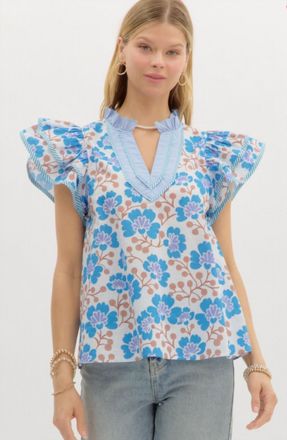 Entro Petal Parade Top In Blue