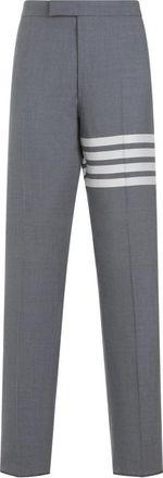 Thom Browne Wollen broek met kenmerkende strepen - Heren - Straight fit broeken - Grijs - L - Wol - Broeken