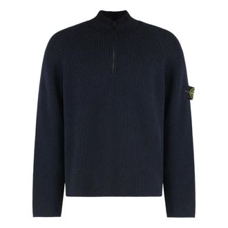 Stone Island Turtlenecks, male, Blue, Size: 2XL Vanisé Full Rib Half-zip Sweater