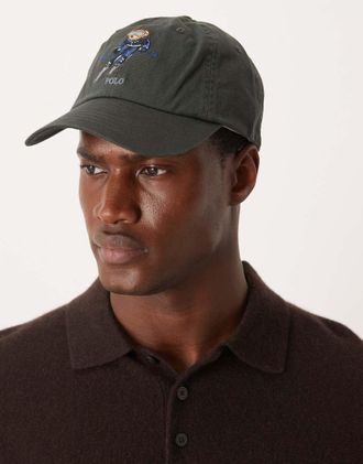 Polo Ralph Lauren Icon - Cappellino in twill antracite con logo Bear sugli sci-Grigio