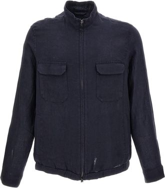 Herno Blue Sahariana Crafted Linen Jacket