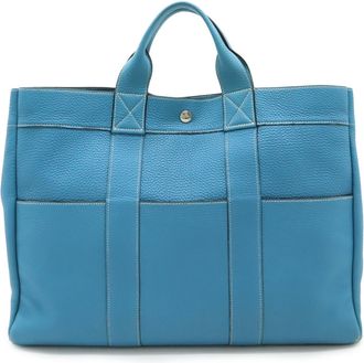 Herm&egrave;s Fourre Tout Blue Taurillon Clemence Leather Handbag Tote Bag (Pre-Owned)