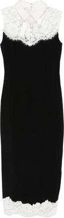 Self Portrait Black Contrast-lace Bodice Midi Dress