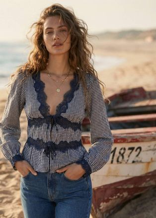 Cami NYC Veredi Blouse In Blue Gingham