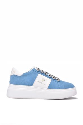 Emanuelle Vee White/Sky Blue Leather Sneakers