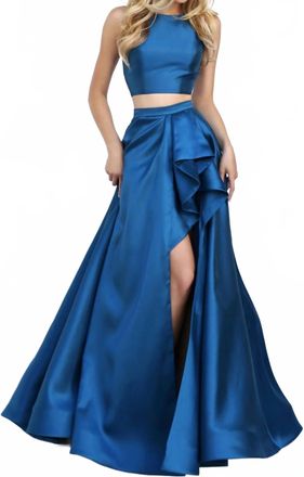 Sherri Hill A-Line Open Back Maxi Dress In Teal
