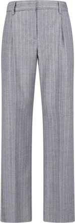 Lardini Grey Pinstripe Virgin Wool Straight-Leg Pants