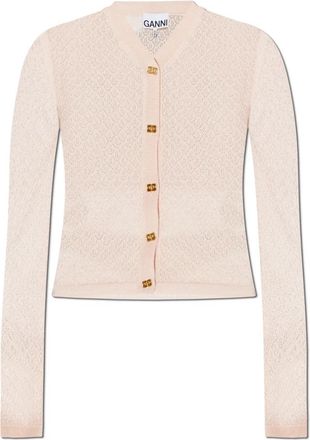 Ganni Transparante Vest met Col - Dames - Vesten - Roze - M - Polyester - Truien & Vesten