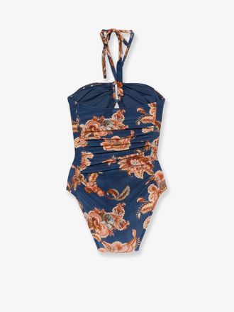 Zimmermann Paisley-Print Bandeau One-Piece Swimsuit - Navy