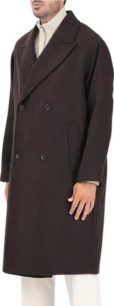 Selected Brown Long Double-Breasted Wool-Blend Coat