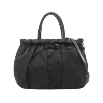 Prada Pre-owned Handbags, female, Black, Size: ONE SIZE Pre-owned Tessuto BOW nylon leather 2way handbag