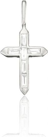 Lily & Roo Solid White Gold Individual Baguette Genuine Diamond Tiny Cross Charm