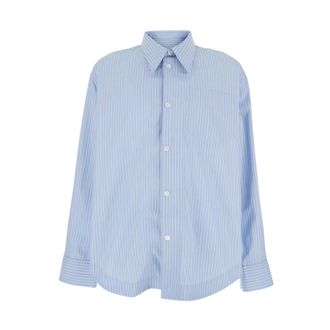 Ami Shirts, female, Blue, Size: XS Striped Cotton Boxy Shirt