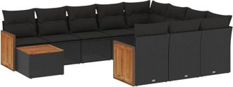 vidaXL Set De Sof&aacute;s De Jard&iacute;n 11 Pzas Y Cojines Rat&aacute;n Sint&eacute;tico Negro Vidaxl