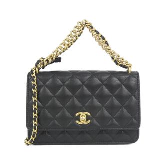 Chanel Black Grained Calfskin Chain/Shoulder Wallet (Pre-Owned)
