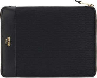 Moschino Portemonnee met rits en opschriften - Dames - Portefeuilles - Zwart - ONE Size - Katoen - Accessoires