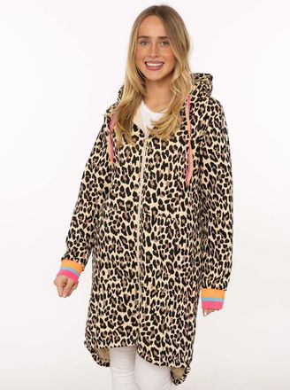 Zwillingsherz Jerseymantel ZWILLINGSHERZ Leo allover Neon Kante, Damen, Gr. L/XL (L/XL), beige, Sweatware, Obermaterial: 50% Baumwolle, 50% Polyester, comfort fit c