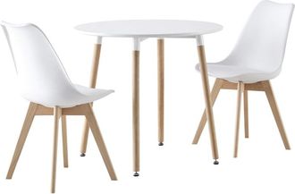 Sweeek Conjunto de mesa de comedor redonda 80cm + 2 sillas escandinavas