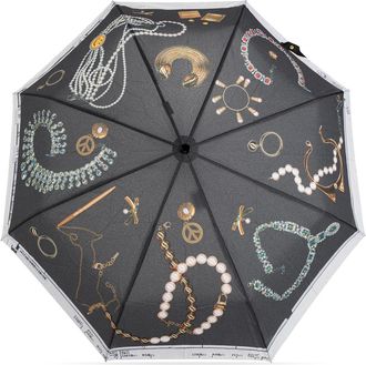 Moschino Folding Umbrella With Colorful Print, Unisex, Black