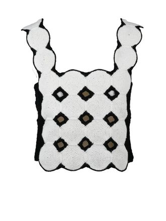 Alpha Studio White Black Linen Cotton Macram&eacute; Top